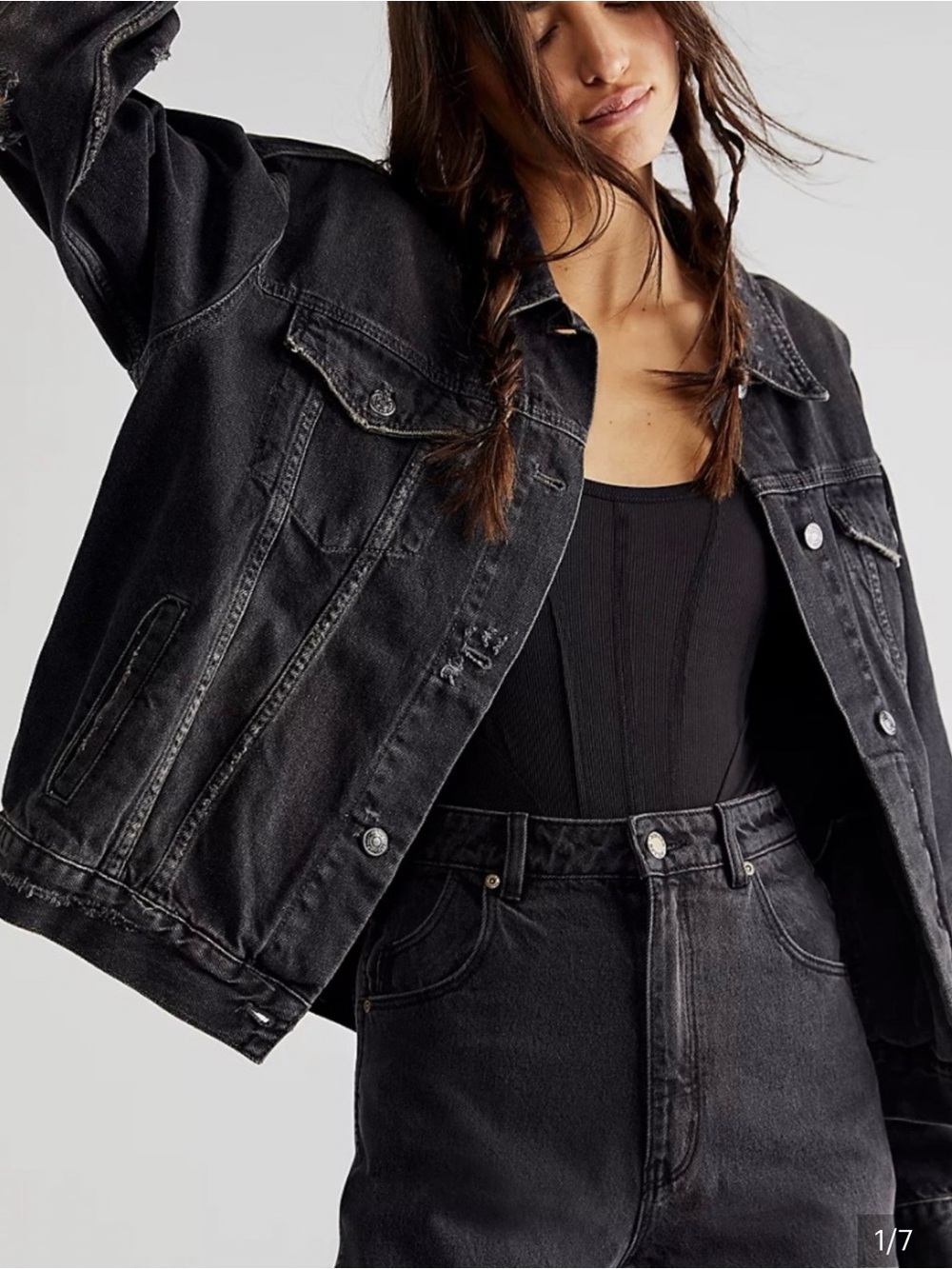 We The Free Washed Black Oversized Jean Jacket